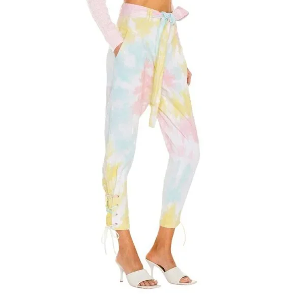 NWT LoveShackFancy Tao Denim Pants Jeans RAINBOW RADIAL TIE DYE size 0 XS Ankle - Picture 3 of 13